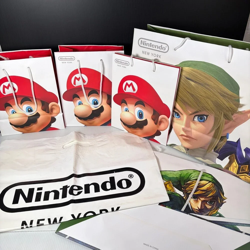Nintendo New York Gift Bag Lot Mario Link Zelda Plastic Paper